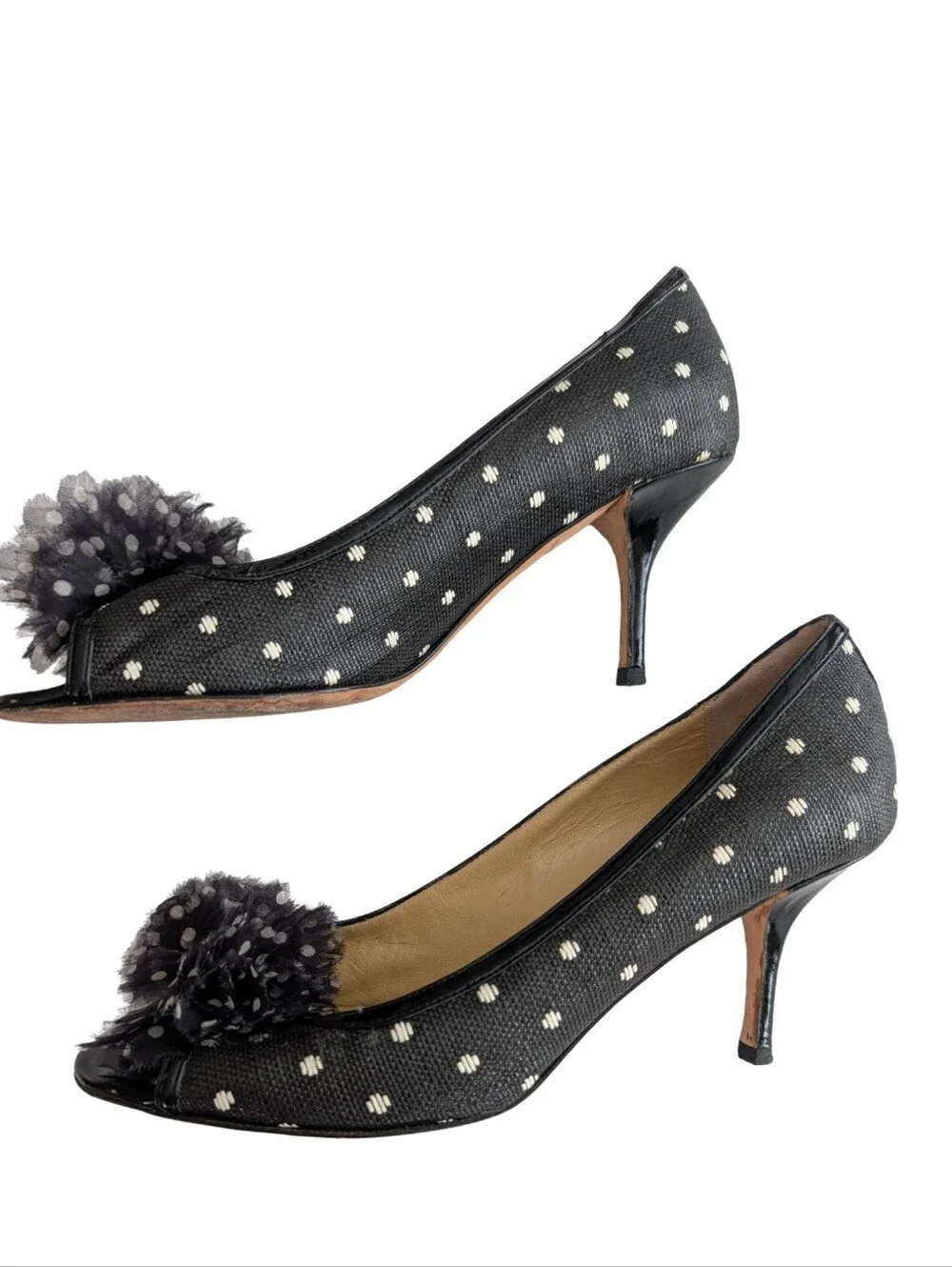 Kate Spade Molly Polka Dot Raffia Peep-Toe Pumps Size 10